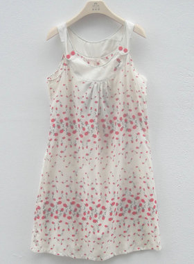 康妮雅家居服睡裙棉+桑蚕丝圆领背心式无袖睡裙中裙连衣裙62425