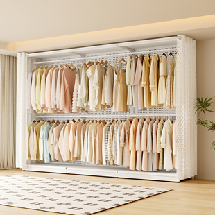 金属衣柜洞洞板家用卧室简易组装 一体衣帽柜成品挂衣柜衣橱 全挂式