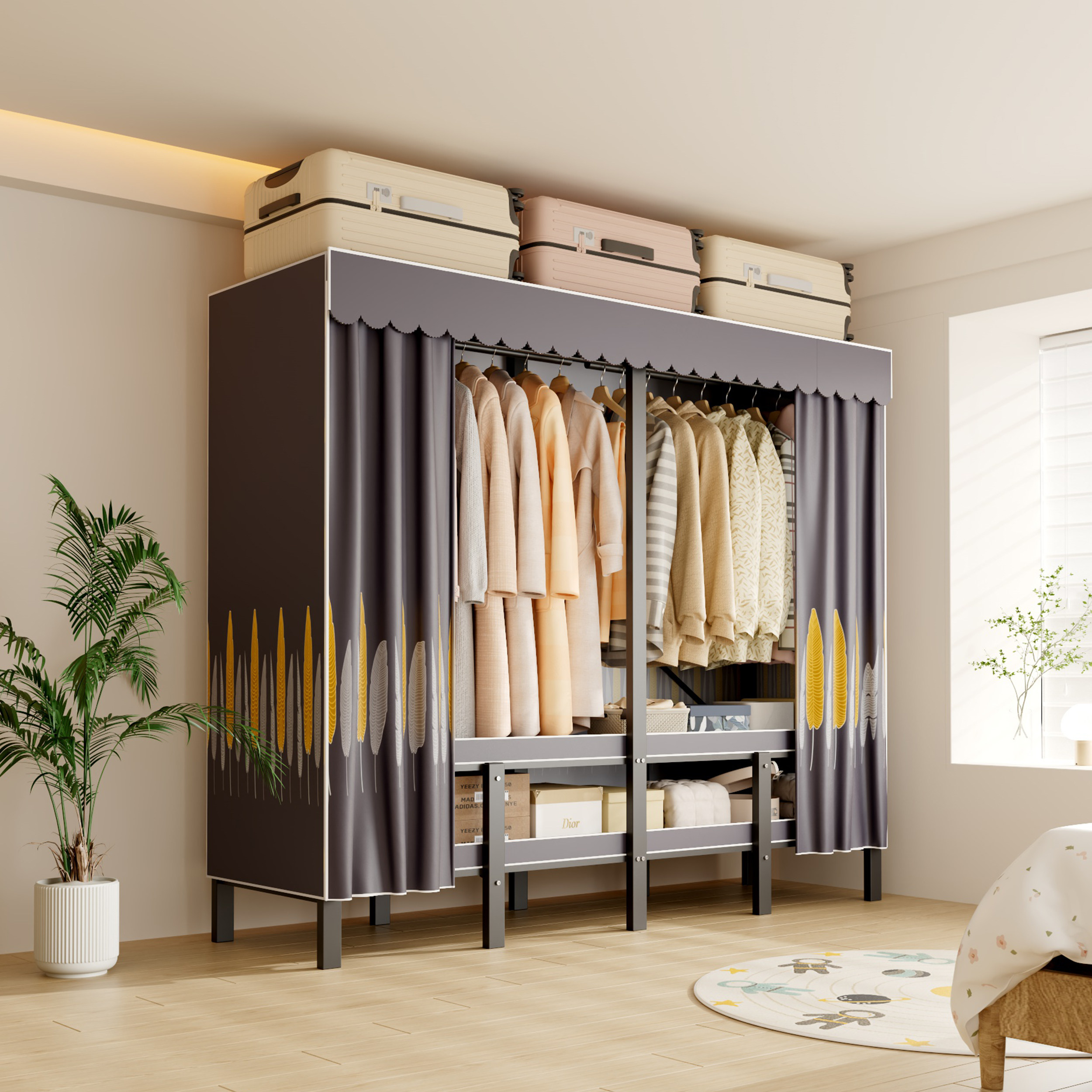 简易免安装折叠衣柜家用卧室出租房结实耐用布衣柜钢制衣服收纳柜,住宅家具,独立衣柜,淘宝优惠券,粉丝福利购,淘宝优惠卷