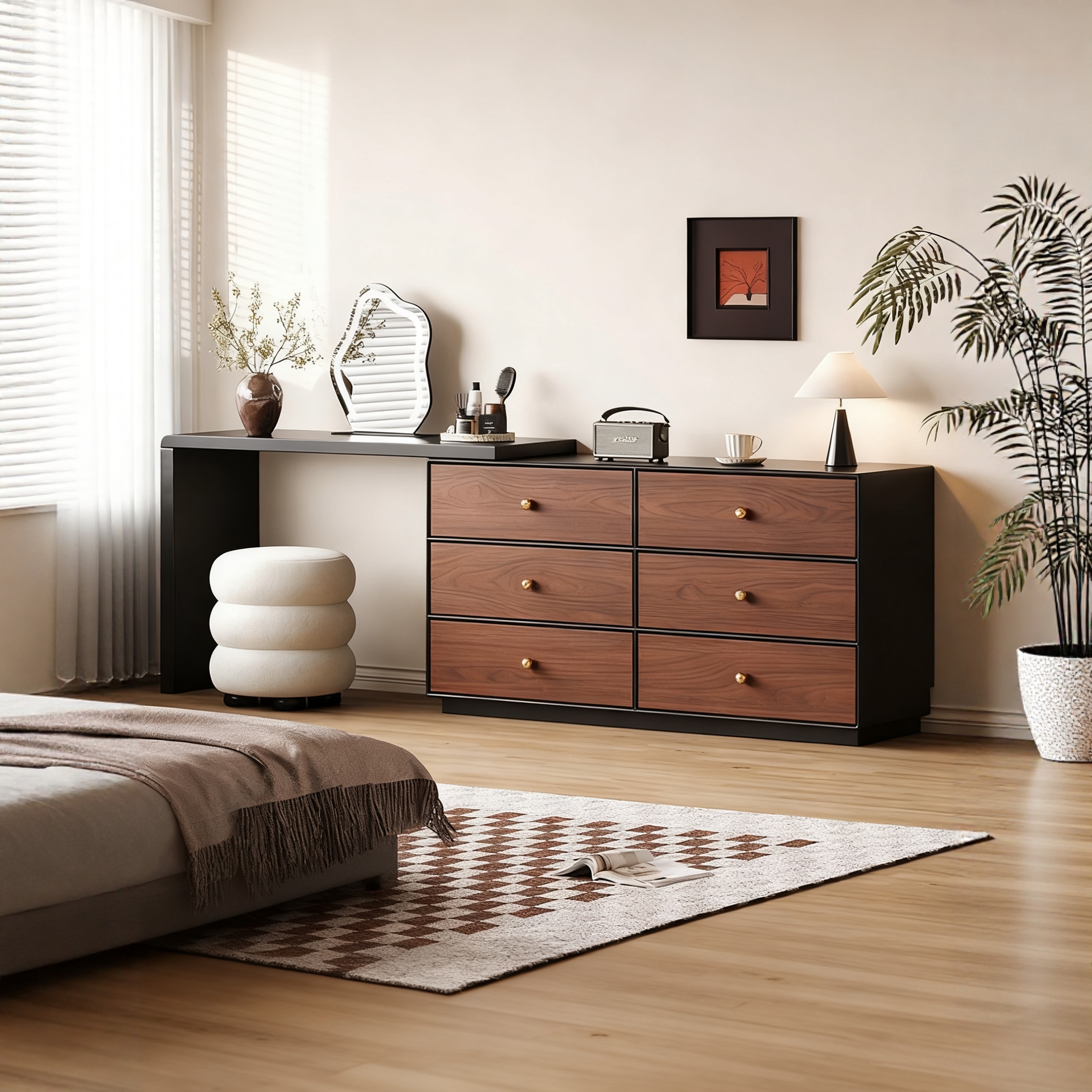 梳妆台斗柜一体小户型中古风实木