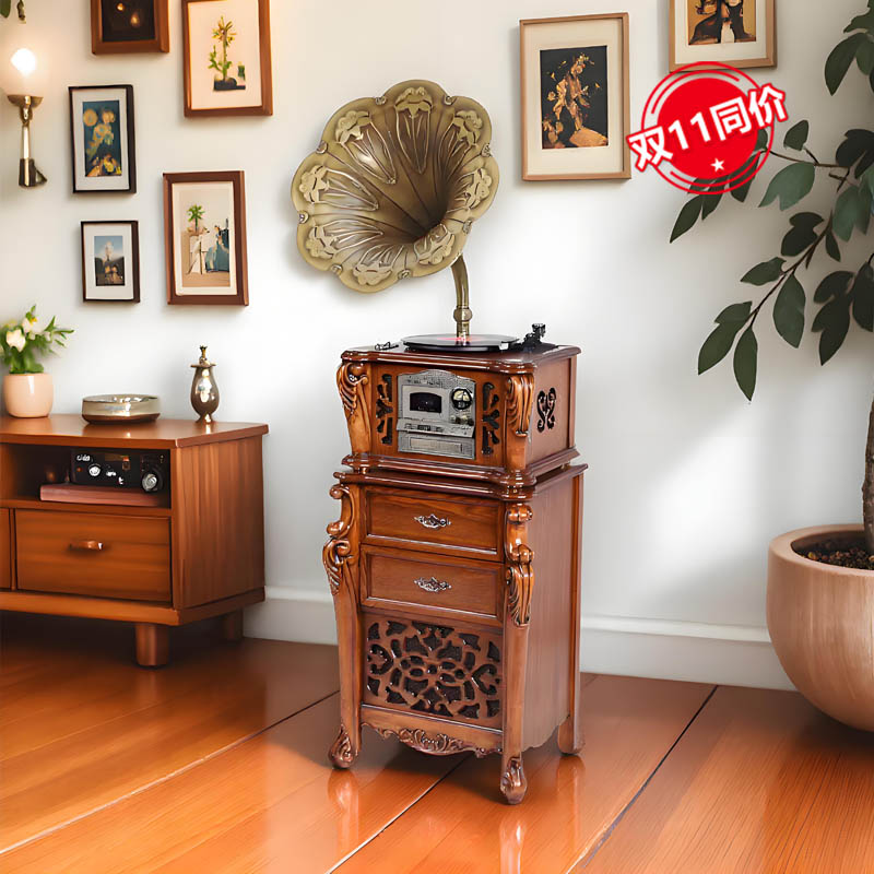 LEETAC/理丹L9301留声机复古仿古大喇叭蓝牙黑胶唱片机老式电唱机