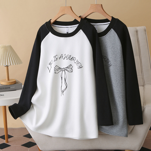 200斤大码女装秋冬新款加绒加厚印花打底衫遮肚子显瘦上衣女