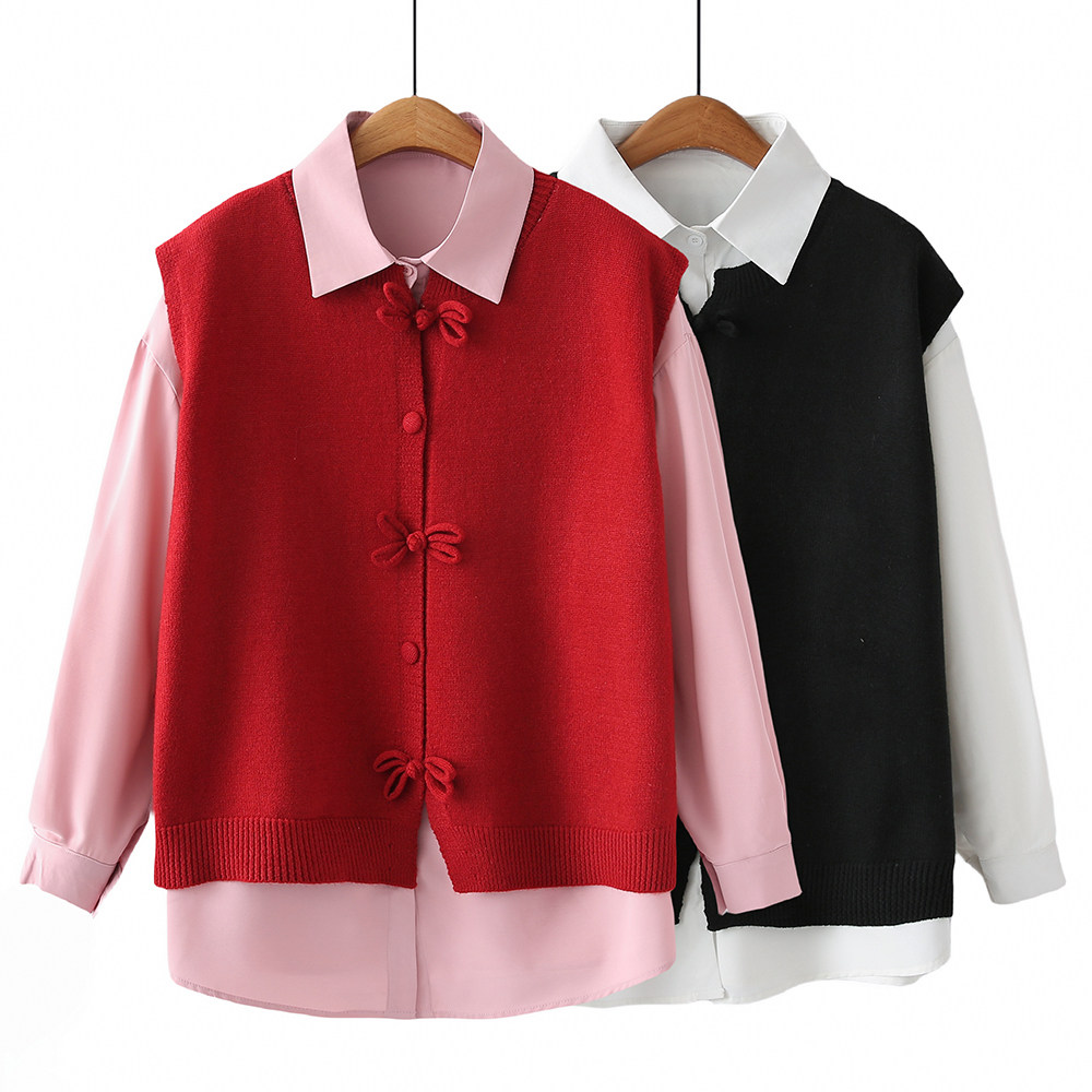 大码女装2024春夏新款百搭国风胖mm蝴蝶结针织马甲200斤遮肉显瘦