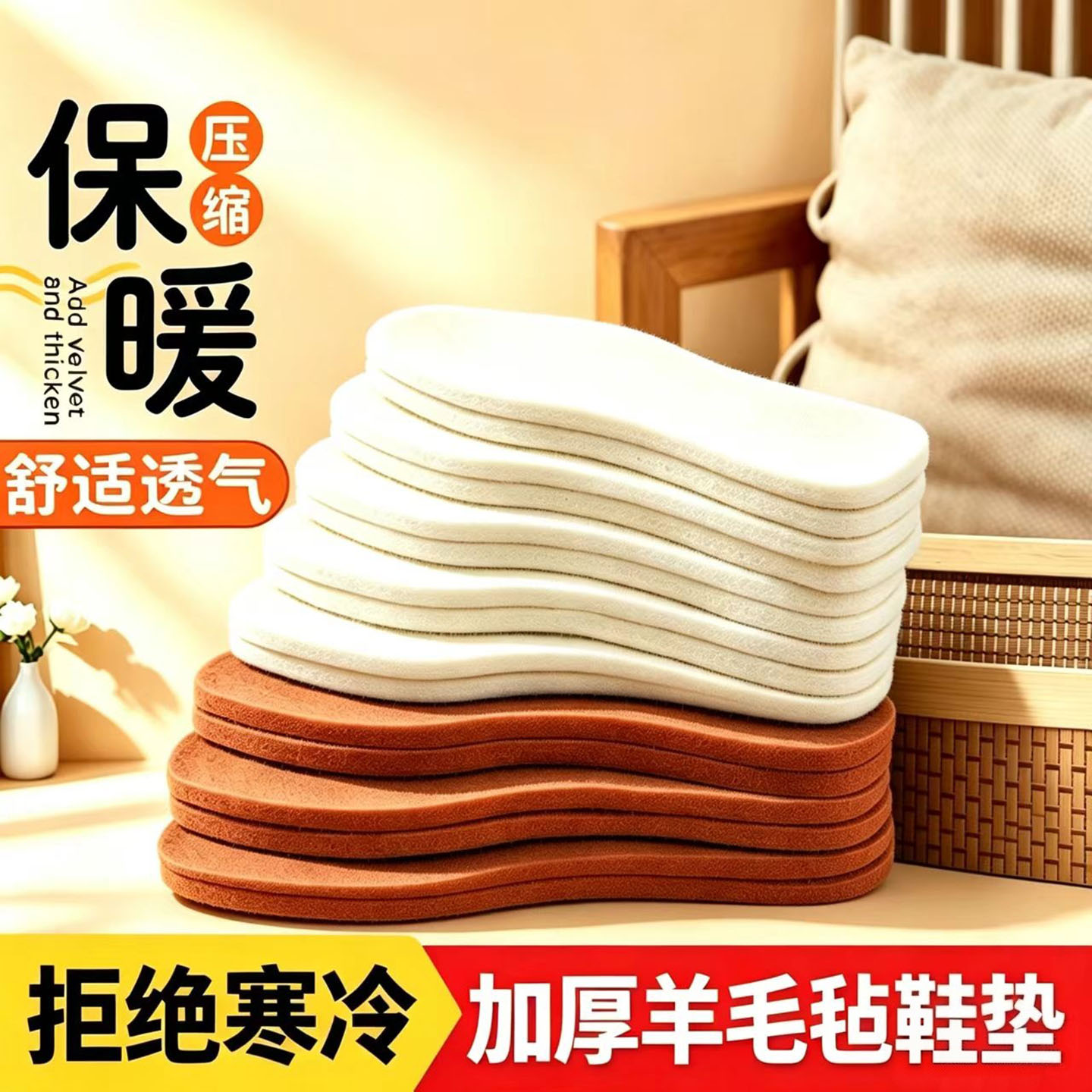 加厚冬季羊毛毡男女保暖吸汗鞋垫