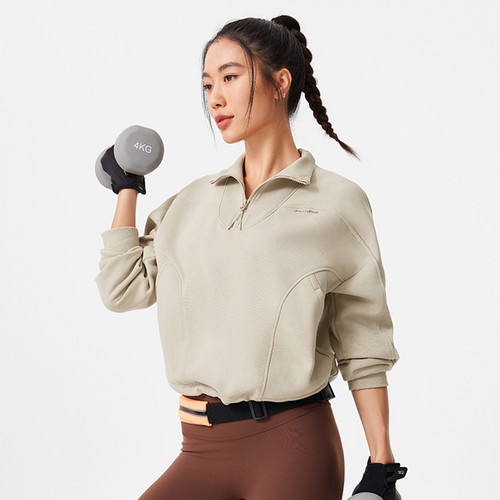 李宁卫衣冬健身系列女时尚百搭加绒保暖宽松套头卫衣AWDU558-B品