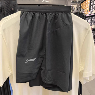 李宁运动裤男秋跑步系列时尚舒适透气常规2合1运动短裤AKSU753-