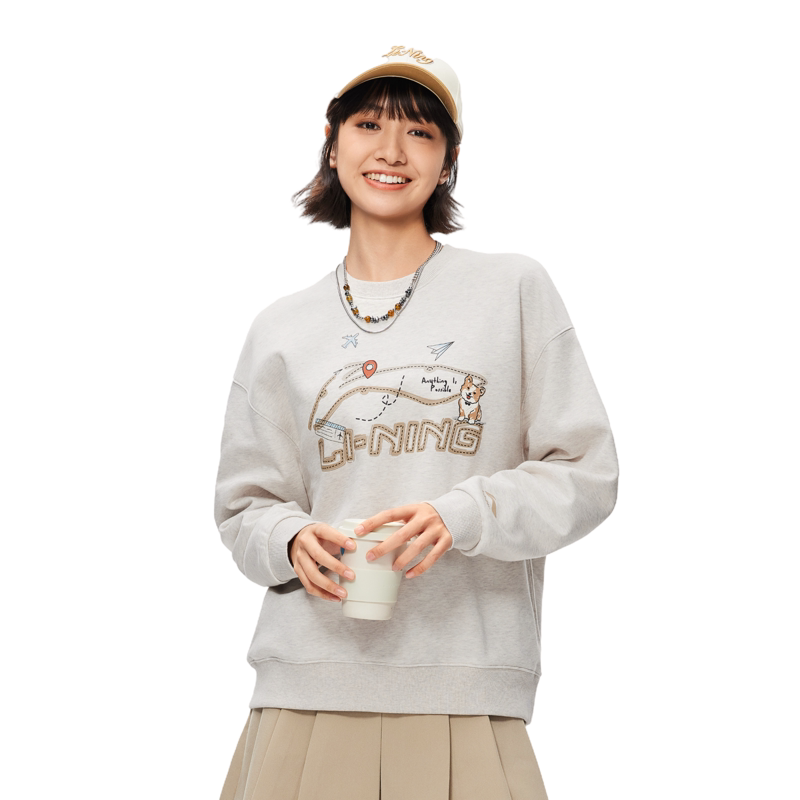 李宁炙芯卫衣女秋季新款套头衫长袖无帽宽松加绒运动服AWDUF90