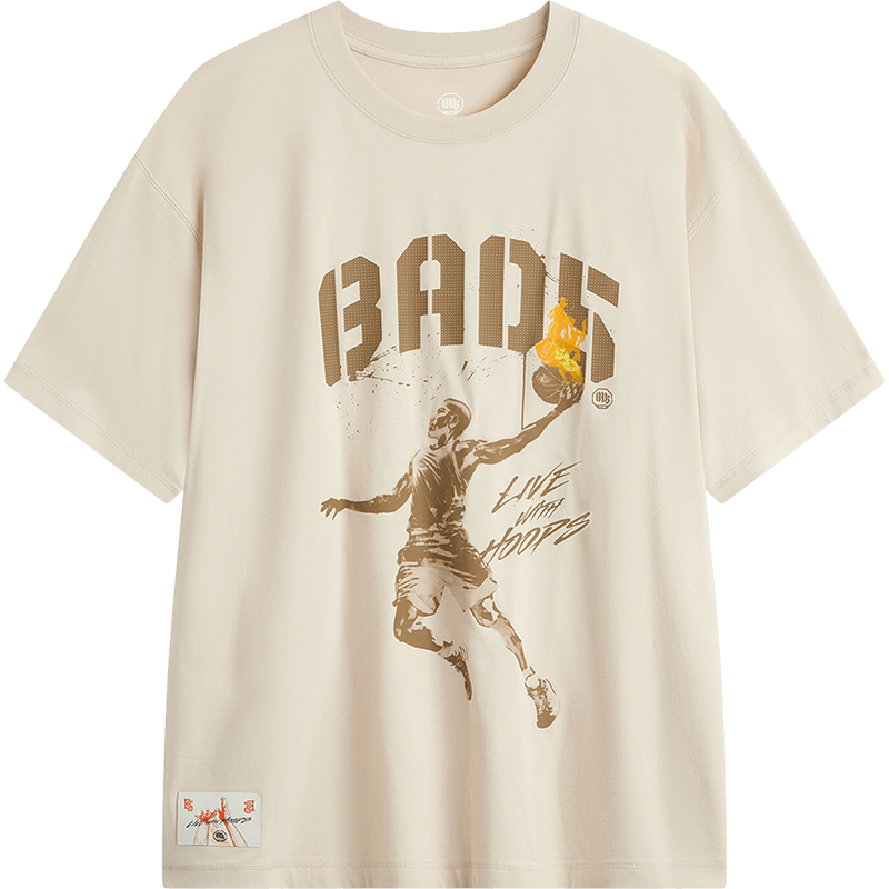 李宁夏季男款简约百搭印花休闲篮球系列短袖T恤AHSU823-B品