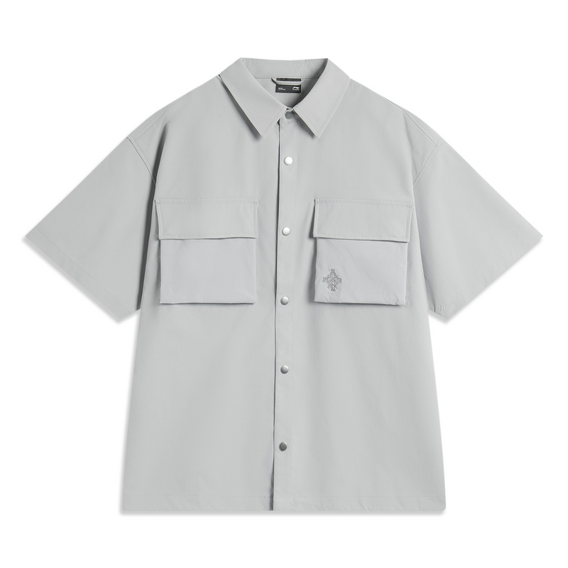 李宁衬衫夏男运动潮流系列舒适透气宽松休闲短袖衬衫ASHU239-B品