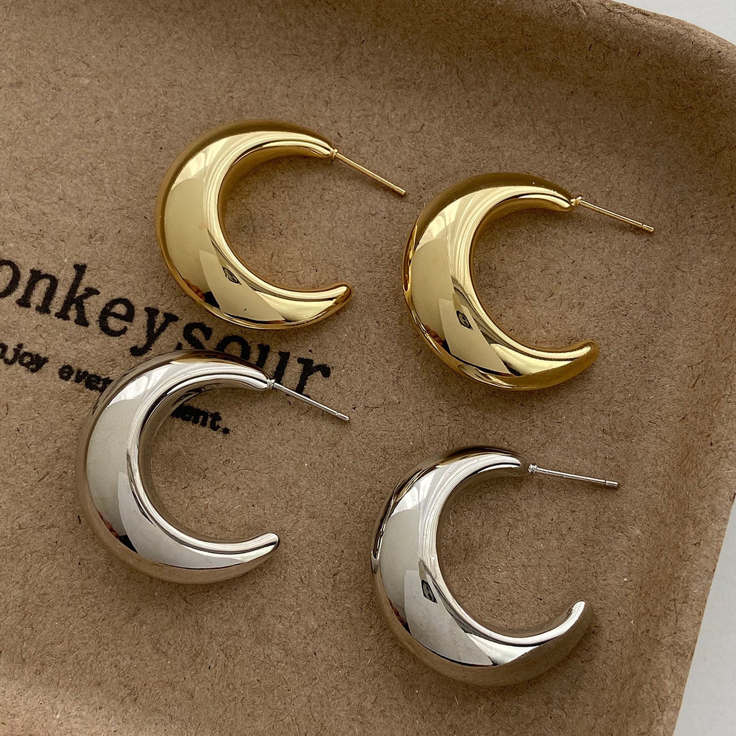 法式C型圈圈耳环冷淡风简约银针