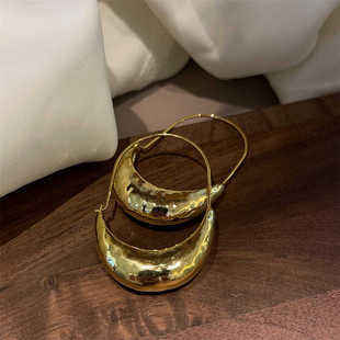 欧美小众夸张帆船不规则捶打纹肌理耳环素圈气质耳饰2024年新款 女