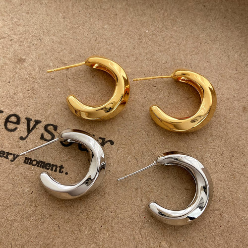 金色螺旋月牙C型针式耳环百搭