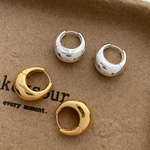 欧美风金色椭圆素圈耳扣耳环耳环简约高级感耳饰优雅气质2026新款