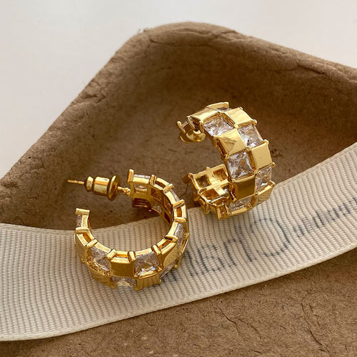 轻奢马赛克水晶方块耳环2025新款