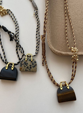 复古虎眼石包包吊坠项链