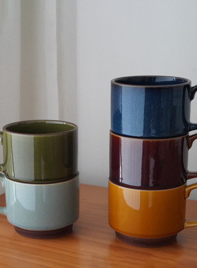 然而家 日本进口中古风马克杯挂耳咖啡杯家用陶瓷水杯早餐牛奶杯