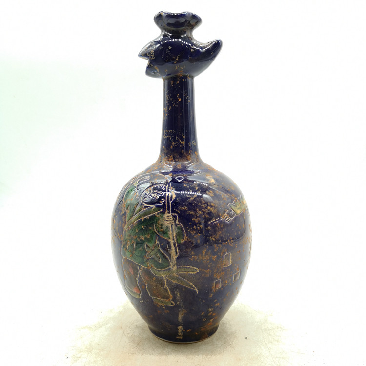 宋定窑 蓝定 易定款雕刻人物故事鸡头瓶古玩瓷器古董老货收藏摆件