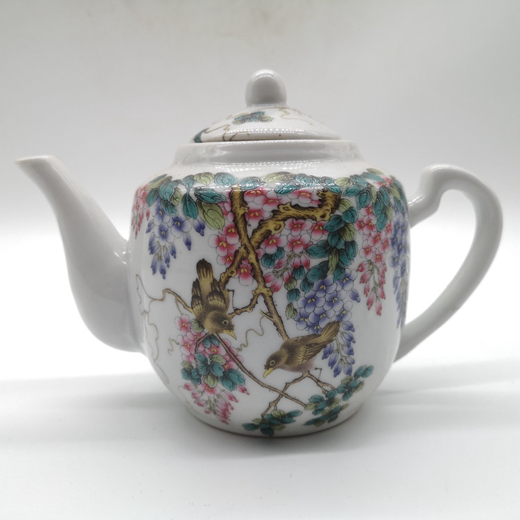 玩玉款粉彩紫气东来功夫小茶壶 仿古瓷器 古玩古董 茶具 居家摆件