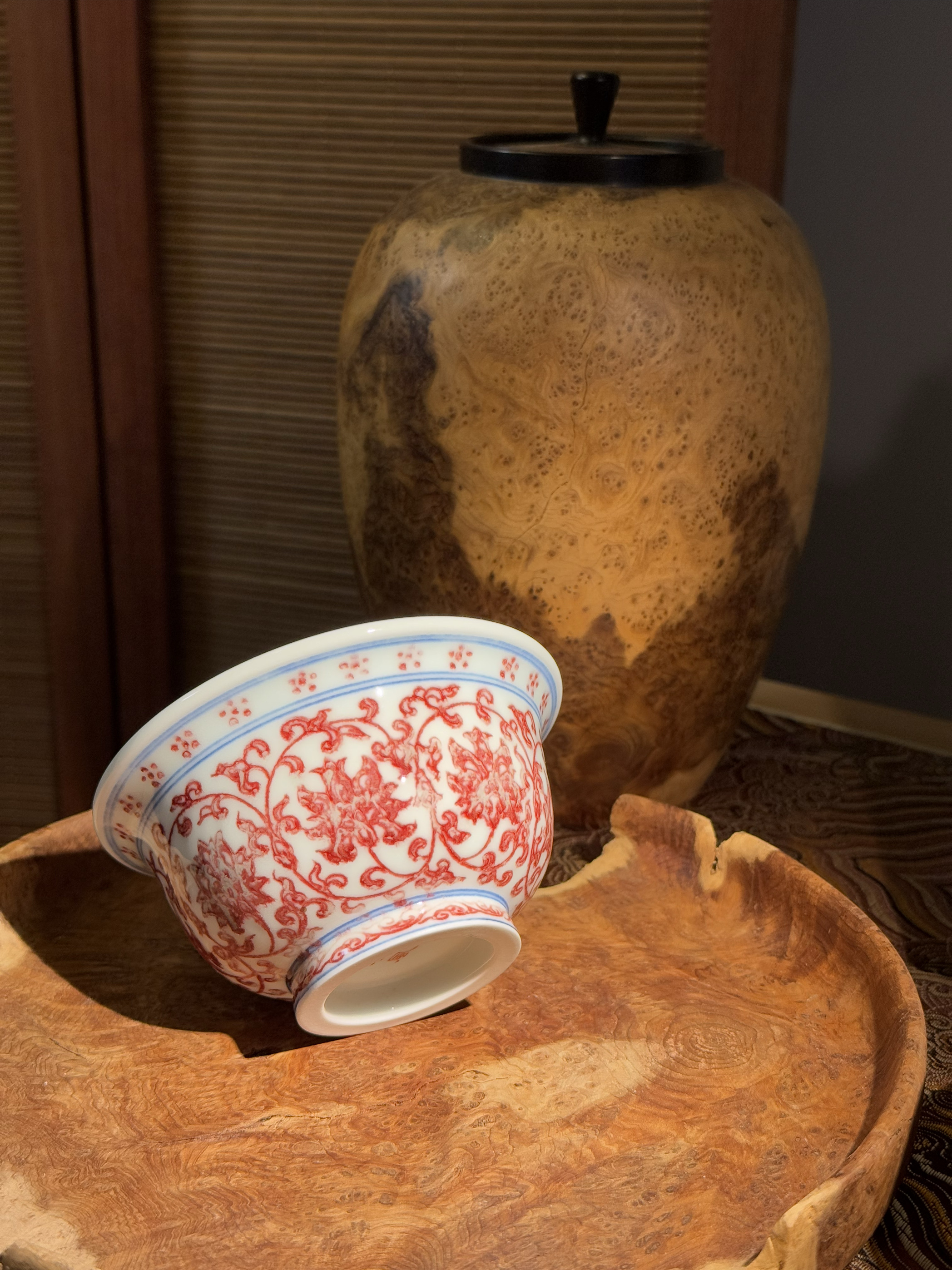 「可问春风」景德镇青花釉里红缠枝莲永乐压手杯手绘陶瓷主人杯