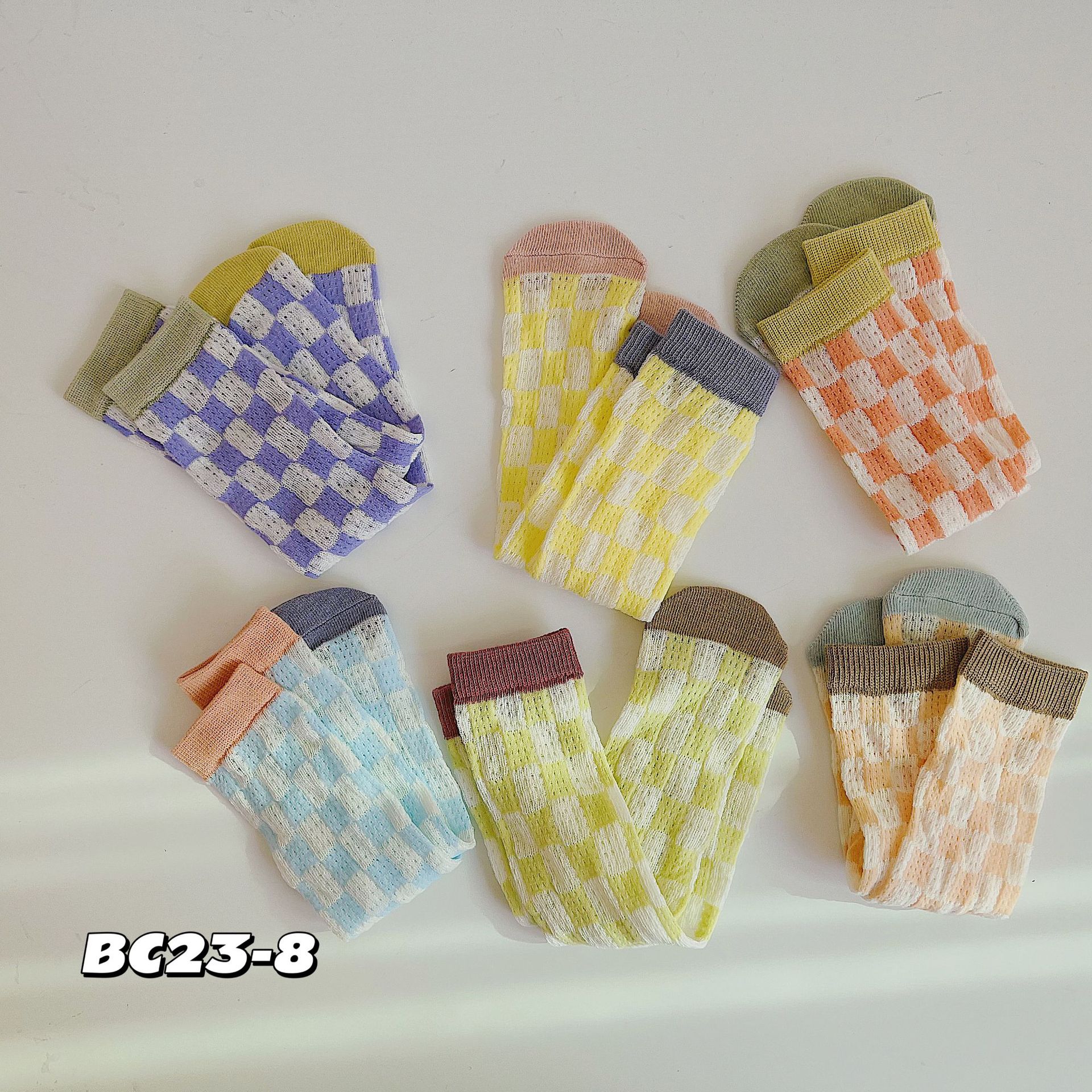 bo福利均码玻璃丝网眼夏季格子中筒棉袜网眼无跟儿童袜子宝宝袜