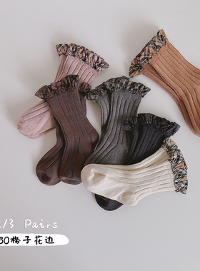 福利特价BO coll儿童袜子经典格子花边短袜中筒宝宝袜棉春秋女童