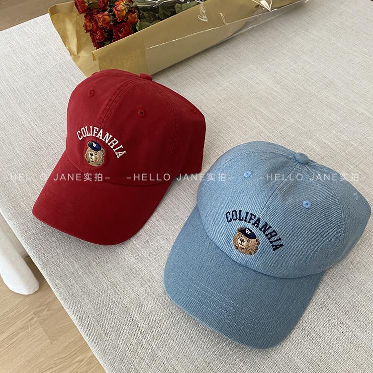 Hello Jane2025春款韩版刺绣可爱小熊棒球帽女百搭显脸小鸭舌帽
