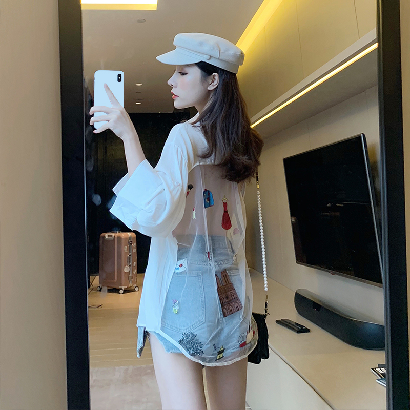 10月21日最新优惠洋气减龄女装2019夏季新款网纱衬衫