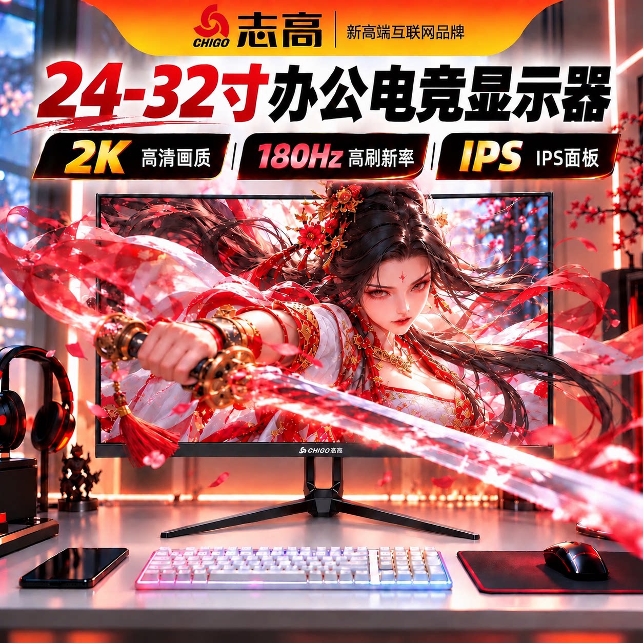 志高电脑显示器2K4K超高清设计师剪辑滤蓝光高色域IPS液晶