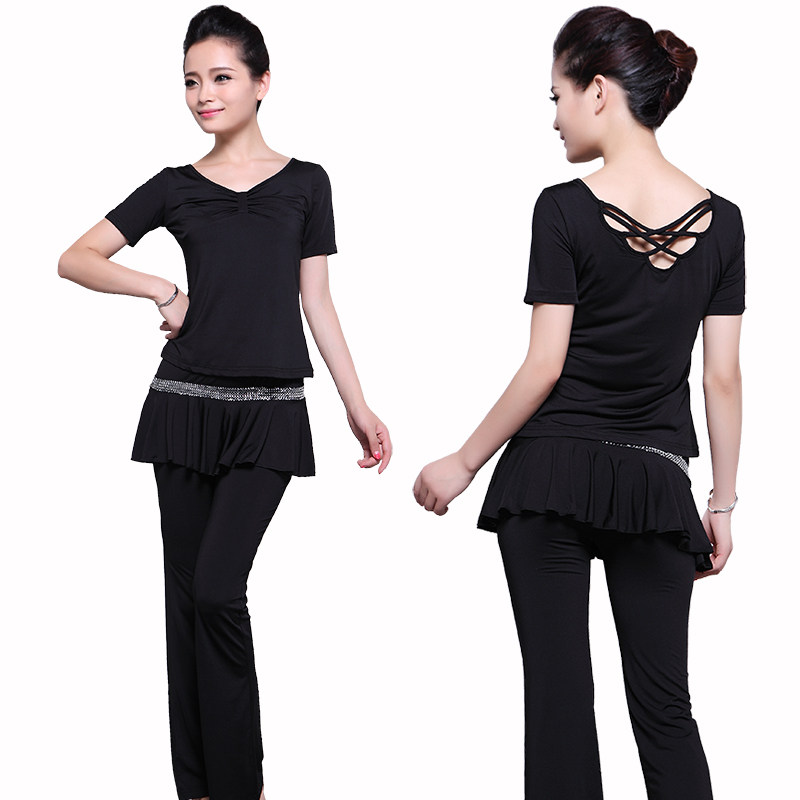 夏季新款广场舞短袖套装成人女拉丁舞蹈练习舞服跳舞练功表演套装