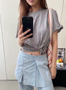 soi夏季简约绑带短袖T恤女小众百搭上衣4146
