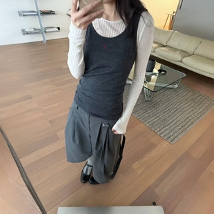 可拆卸背帶闊腿七分褲 6399 女 SR簡約撞釘設計休閑褲 VIINS SOI