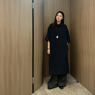 YP格雷系法式简约灰内搭五分袖圆领毛衣针织衫裙女 3272