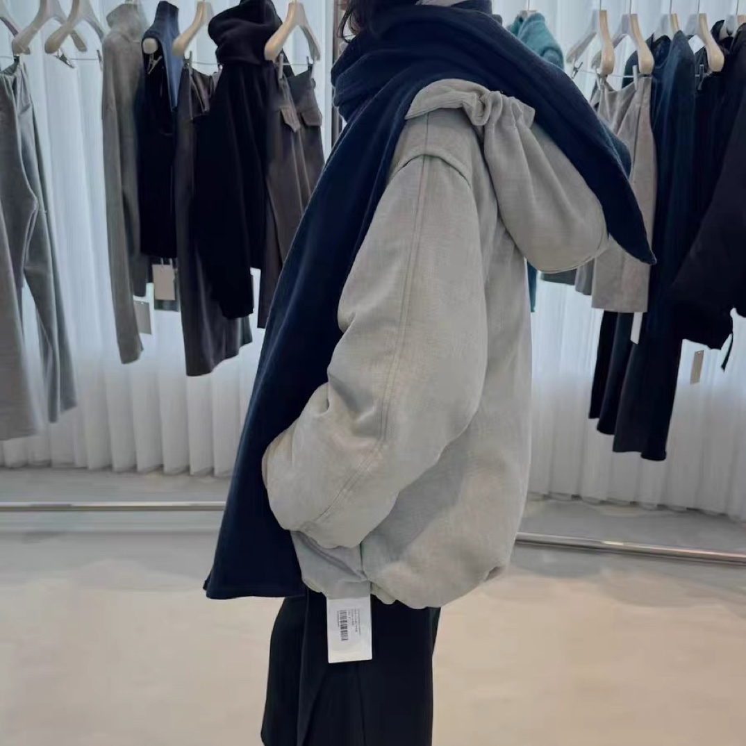 SOI SR原创小众设计简约可拆卸帽子羽绒服女 围巾拼接O型外套6596