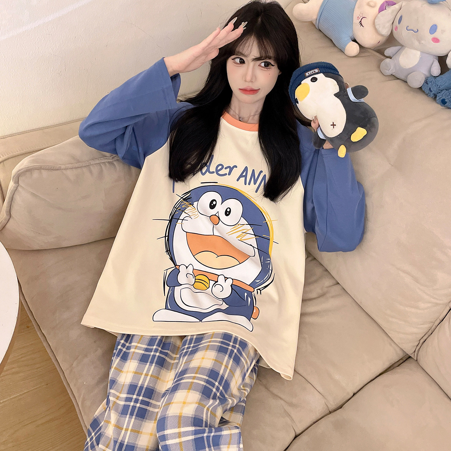 纯棉睡衣女春秋款夏季长袖少女2026新款卡通大码圆领可外穿家居服
