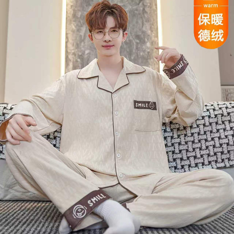 德绒睡衣男款秋冬季2026新款薄绒加厚冬天保暖大码家居服套装男士
