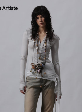 【现货】SHELLE ARTISTE26春季新款慵懒风休闲修身拉链花边打底衫