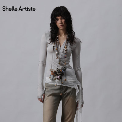【现货】SHELLE ARTISTE26春季新款慵懒风休闲修身拉链花边打底衫