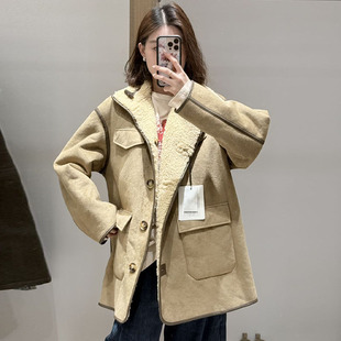 现货 时尚 AVVENN2026春季 设计师新款 百搭皮毛一体外套 新品