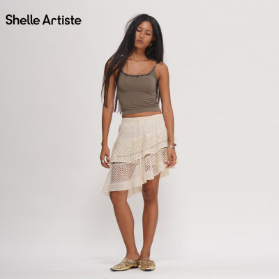 【现货】SHELLE ARTISTE夏季新轻奢闪钻修身高级钩花抹胸吊带上衣