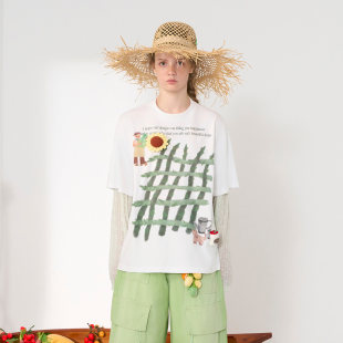 芦笋地里 UPi2026夏季 CHEERi 爷爷假两件蕾丝拼接T恤 现货