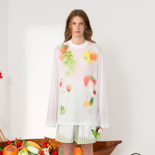 现货 蔬果满印挂件田园风长袖 CHEERi 新款 T恤上衣 UPi2026夏季