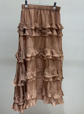 M |现货询价 26设计师品牌春季新款蕾丝拼接蛋糕桑蚕丝长半裙