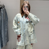 外套 福蝶26早春涂鸦蝴蝶结印花牛仔工装 现货 FORDARE