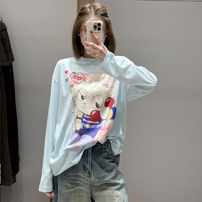 【现货】FORDARE/福蝶26春夏手绘感电话情缘小猫长袖T恤