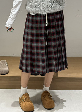 【现货】FIZZFLY | 26春季设计师新款复古格子百褶中长裙