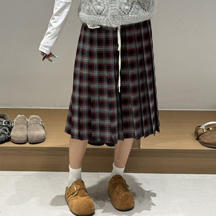 设计师新款 26春季 FIZZFLY 复古格子百褶中长裙 现货