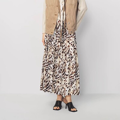 【现货】AVVENN层次碎褶动物纹度假长半裙
