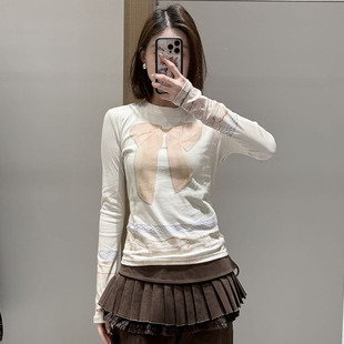 设计师新品 福蝶26春季 FORDARE 蝴蝶结3D感印花打底衫 现货