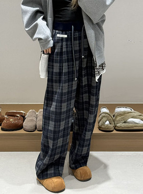 【现货】MIMBLANCHE设计师新款25冬季灰色粗方格抽绳裤