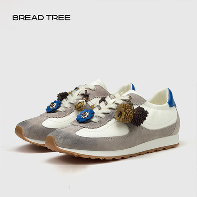 BREADTREE面包树 25年新款复古拼色可拆卸鞋花装饰阿甘鞋